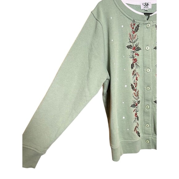 VTG Women's Grandma Knit Embroidered Holiday Full Button Cardigan Sweatshirt M - Picture 6 of 11